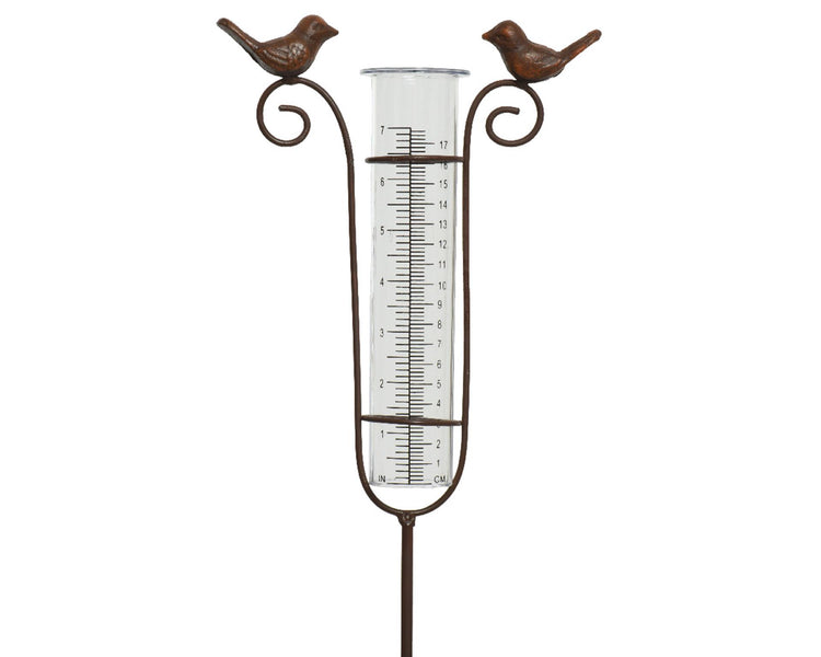 Decoris regenmeter met vogels van polyresin l18-w5-h115cm bruin