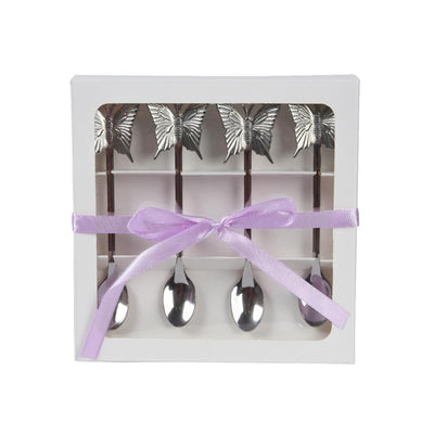 Decoris theelepelset vlinder 4-delig rvs