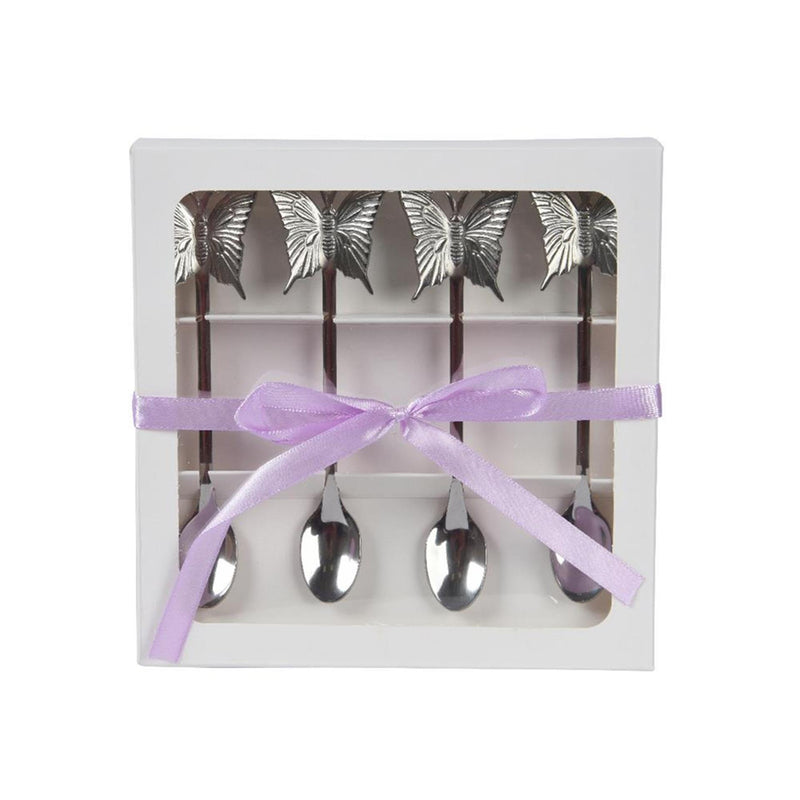 Decoris theelepelset vlinder 4-delig rvs