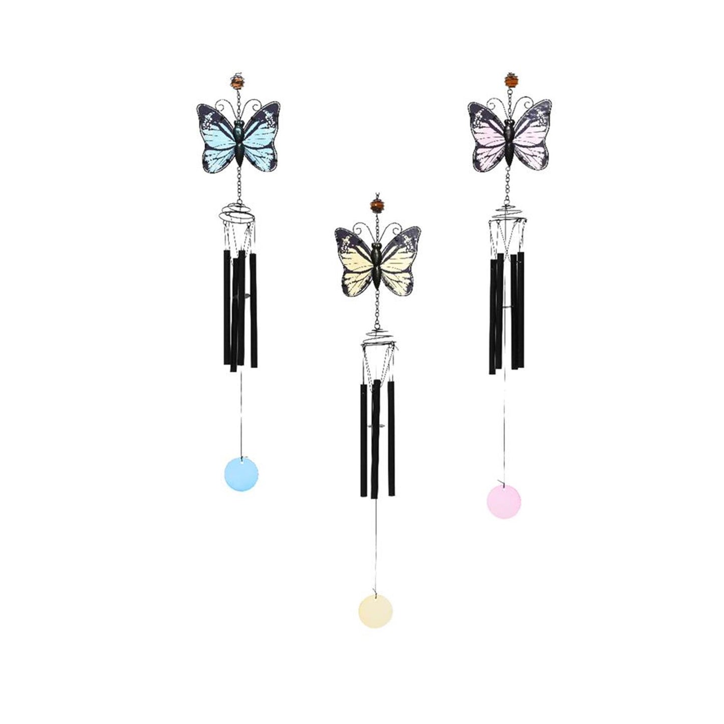 Decoris windgong vlinder glas en ijzer 6,5x15x84cm 3 assorti