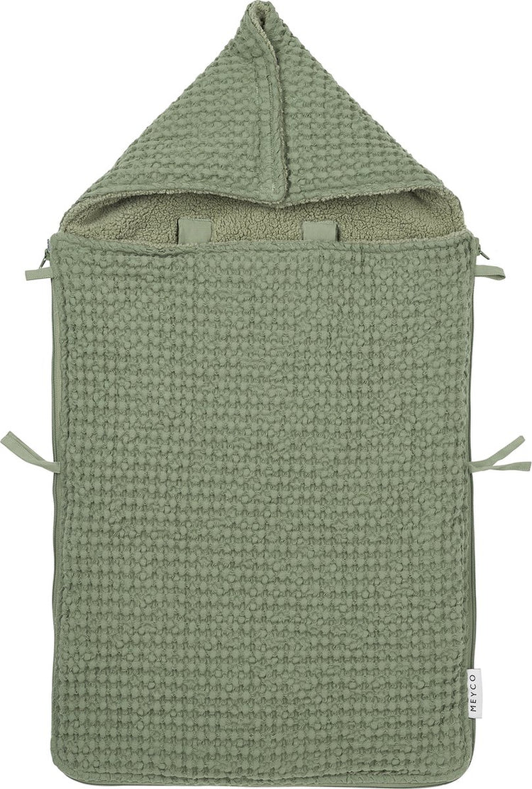 Meyco baby wafel teddy voetenzak - olive green - 40x82cm