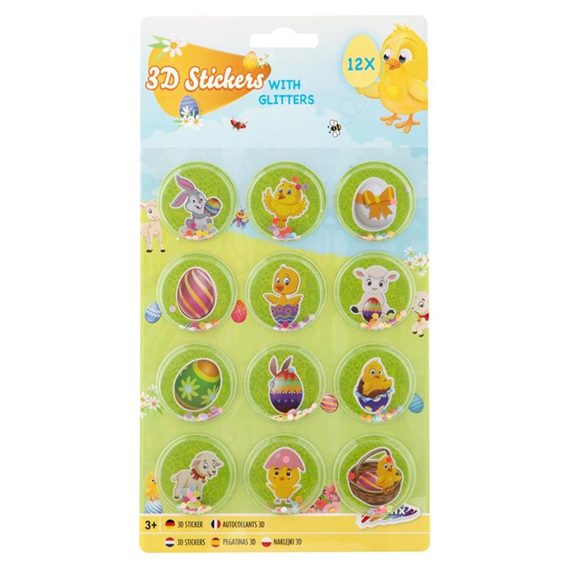 Grafix pasen 12 3d stickers met glitter