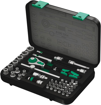 Wera 8100 sa 4 zyklop speed ratelset, 1 4 gereedschapsset (zwart groen, 41-delig, speedratel met draaibare kop)