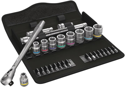 Wera 8100 sb 11 zyklop metalen ratelset, 3 8 gereedschapsset (zwart groen, 29-delig, volledig metalen ratel met vierkantaandrijving)