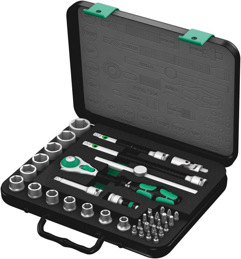 Wera 8100 sb 4 zyklop speed ratel- en doppenset, 3 8 -aandrijving, inch, 38 -delig - 1 stuk(s) - 05003596001