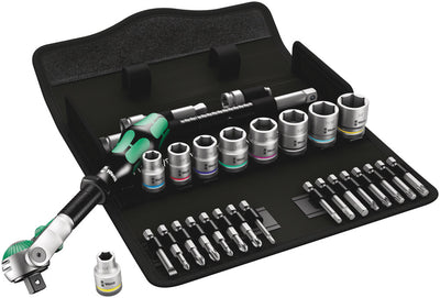 Wera 8100 sb 9 zyklop speed ratelset gereedschapsset (zwart groen, 29-delig, speedratel met draaibare kop)