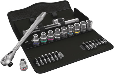 Wera 8100 sc 11 zyklop metalen ratelset gereedschapsset (zwart groen, 28-delig, volledig metalen omschakelbare ratel)