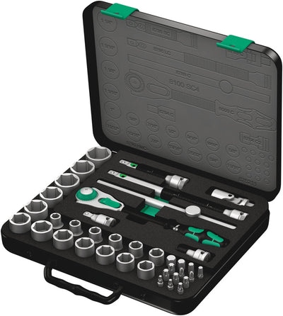 Wera 8100 sc 4 zyklop speed ratelset gereedschapsset (zwart groen, 38-delig, snelheidsratel met draaibare kop)