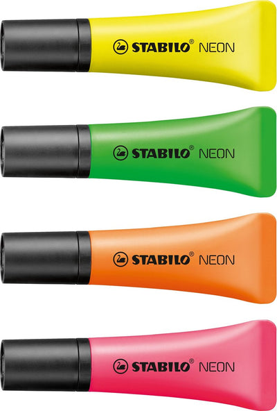 Stabilo neon - markeerstift - unieke tube vorm - etui 4 kleuren