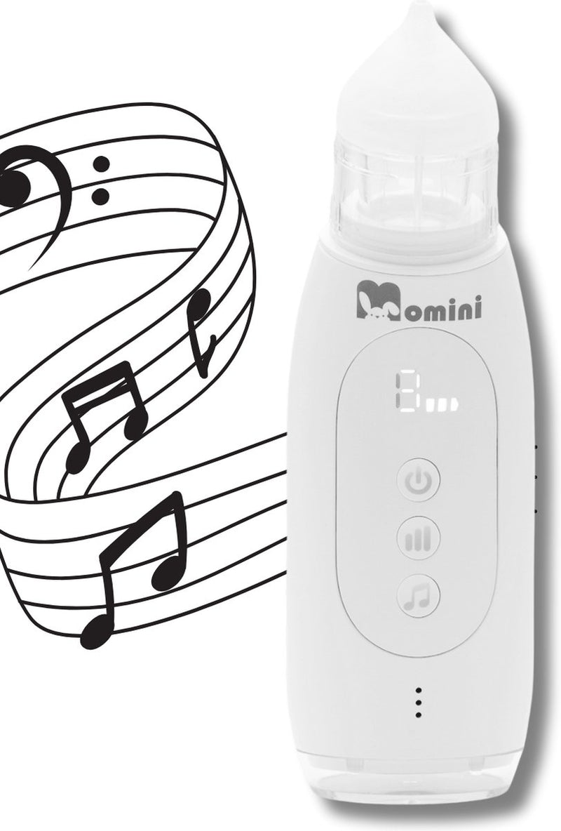 Momini breezy automatische neusreiniger - neusvacuüm voor kinderen - zelfreinigend - muziekfunctie - ipx6 waterbestendig - wit