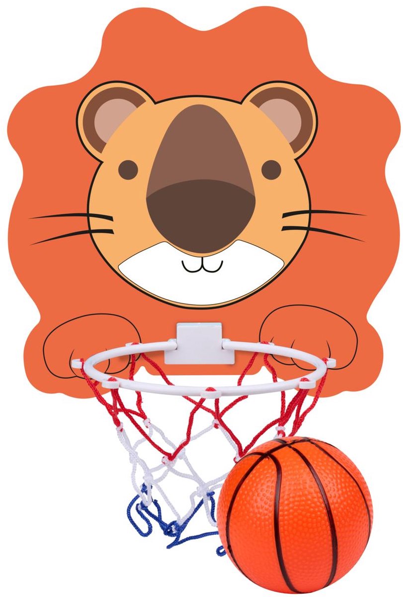 Eddy toys basketbal set leeuw - basketbal set met leeuw bord en ring - kinder basketbal set met net en bal - basketbalbord voor binnen - oranje wit rood