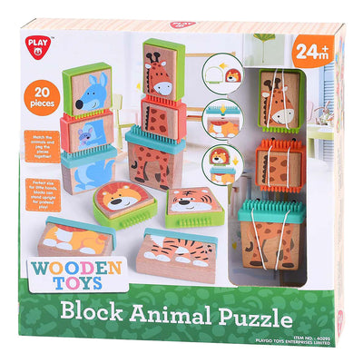 Playgo play houten blokpuzzel dieren, 20dlg.