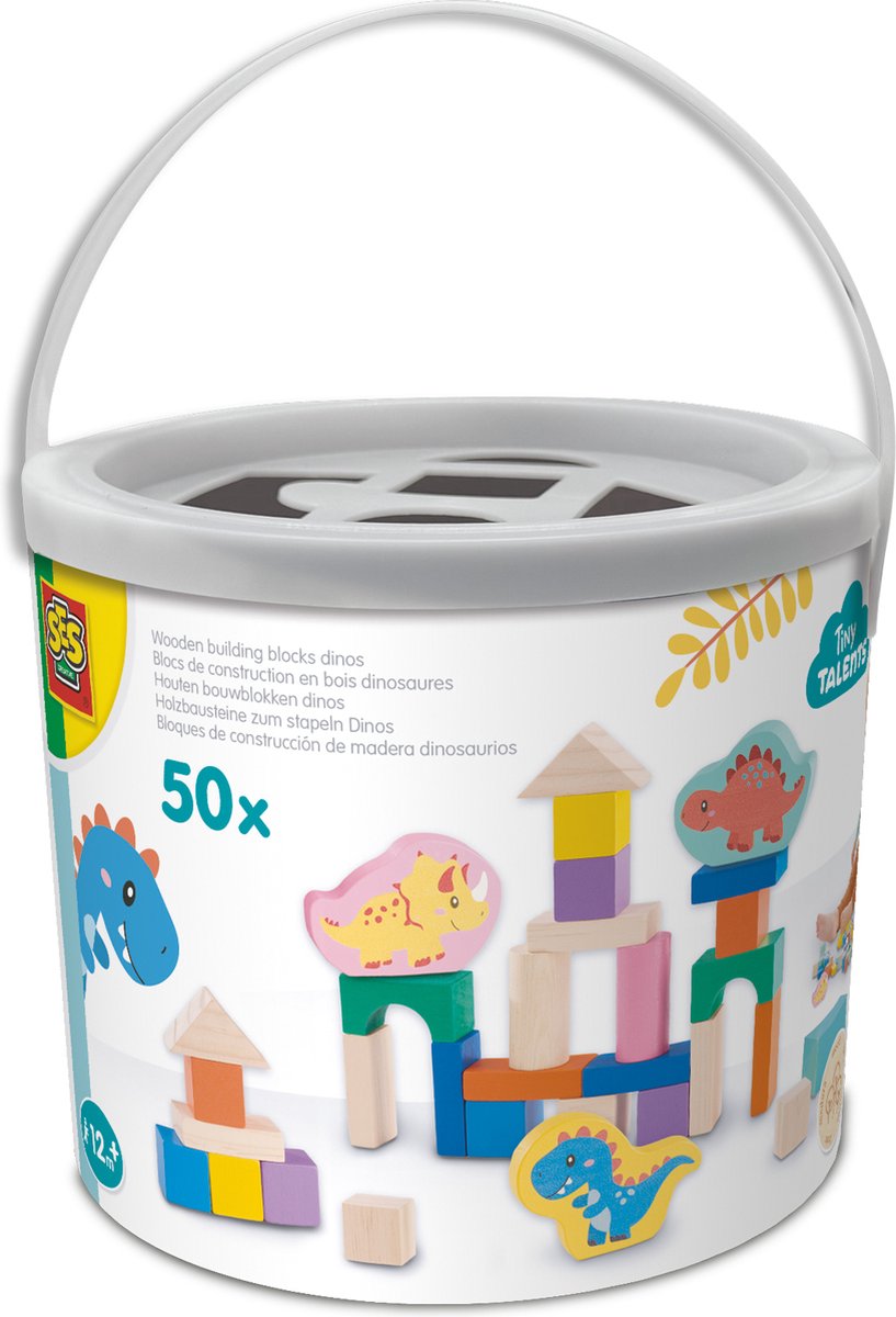 Ses creative ses houten bouwblokken dino's, 50st.