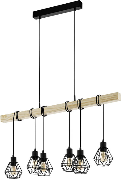 Eglo townshend 5 hanglamp - e27 - 100 cm - zwart bruin - fsc hout