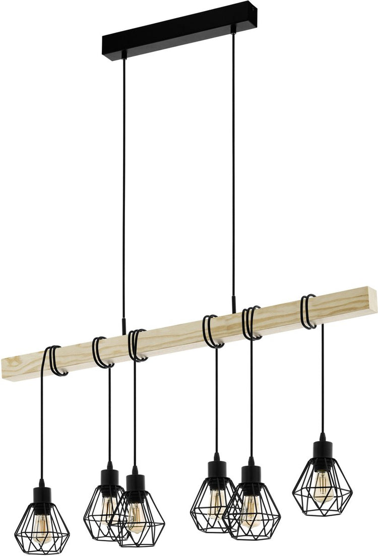 Eglo townshend 5 hanglamp - e27 - 100 cm - zwart bruin - fsc hout