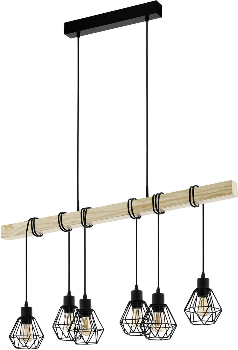 Eglo townshend 5 hanglamp - e27 - 100 cm - zwart bruin - fsc hout