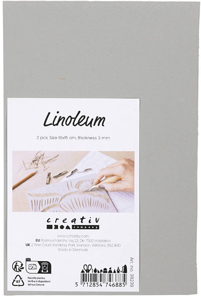 Creativ company cc linoleumplaat rubber 10x15cm lichtgrijs 2 stuks