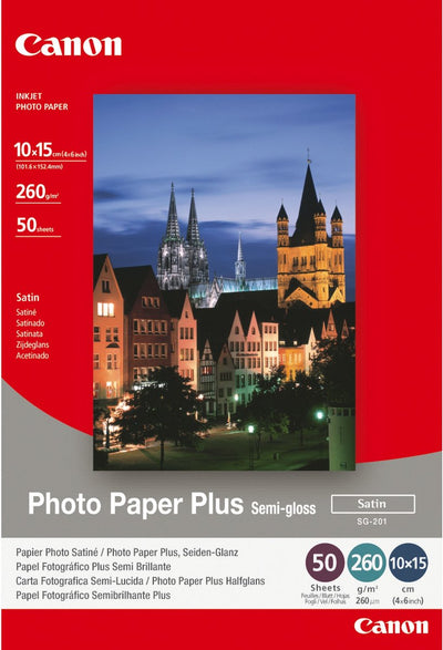 Canon photo paper plus semi-gloss sg-201 1686b015 fotopapier 10 x 15 cm 260 g m² 50 vellen zijdeglans