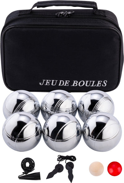 Engelhart metalen jeu de boules - 6 ballen in zwarte rits tas - pétanque - boules - metalen ballen - geschikt voor elke jeu de boules baan - longfield