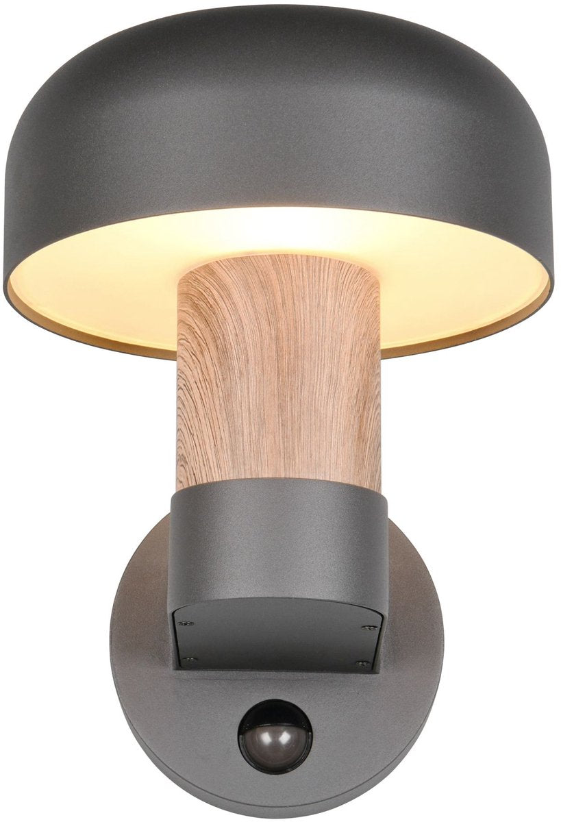 Trio fraser - wandlamp - hout element - excl. 1x e27 4,9 w - bewegingssensor - wandmontage - buitenverlichting - ip54