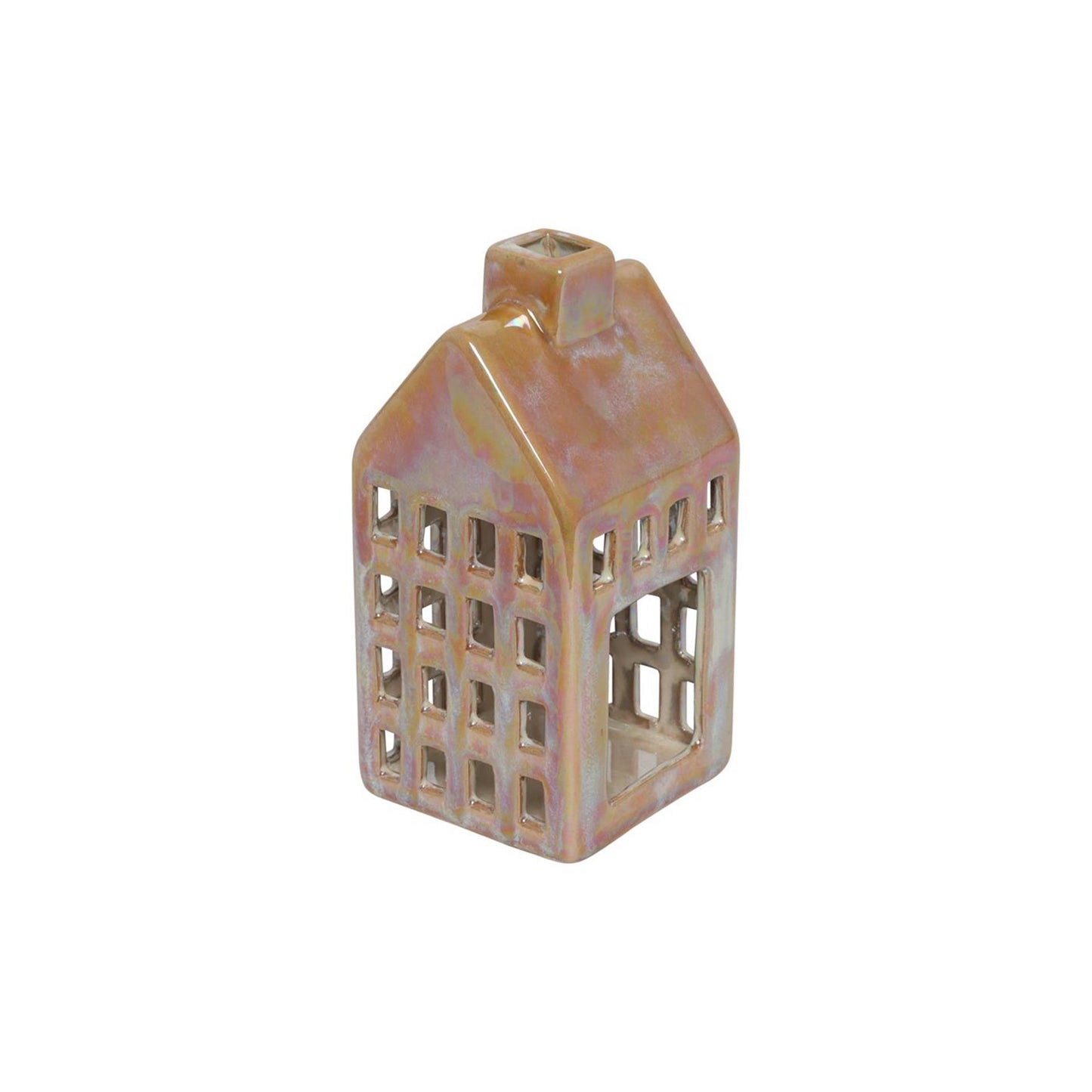 Countryfield theelicht huis m geel oranje 7,8x16cm