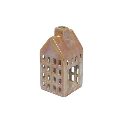 Countryfield theelicht huis m geel oranje 7,8x16cm