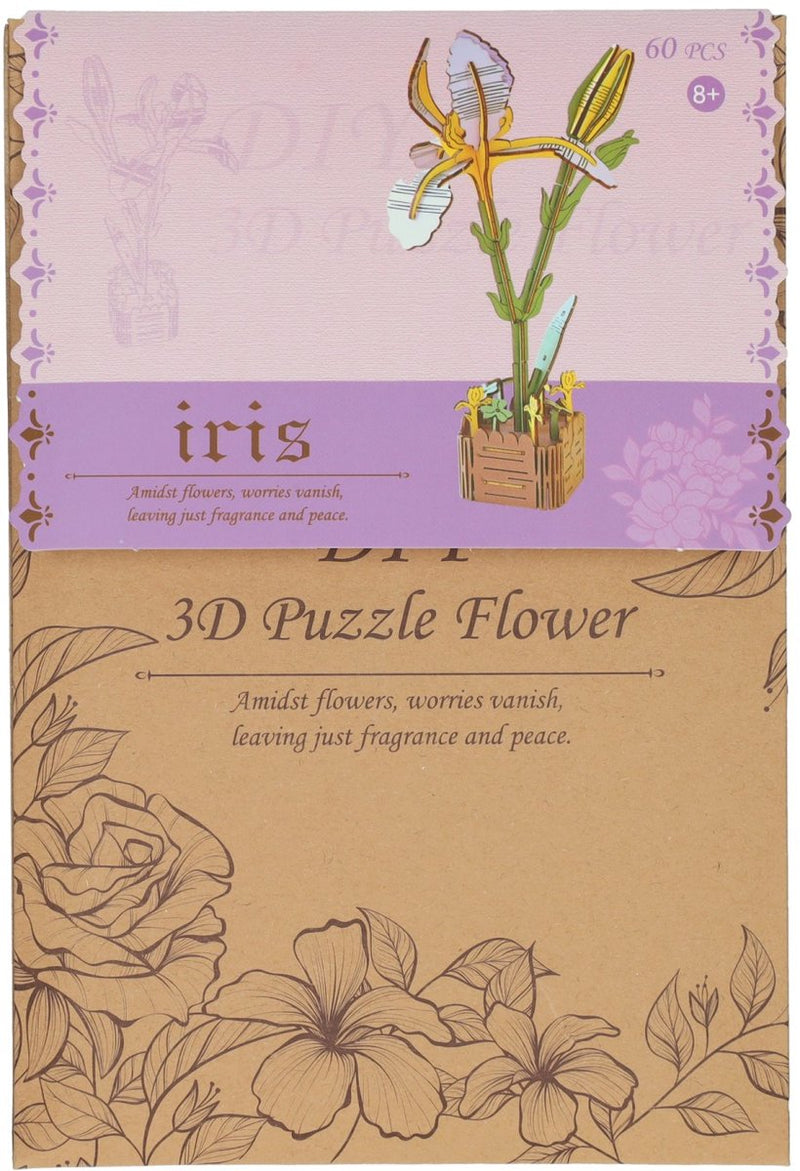 Lobbes houten bouwpakket 3d iris bloemen 60-delig knutselset.
