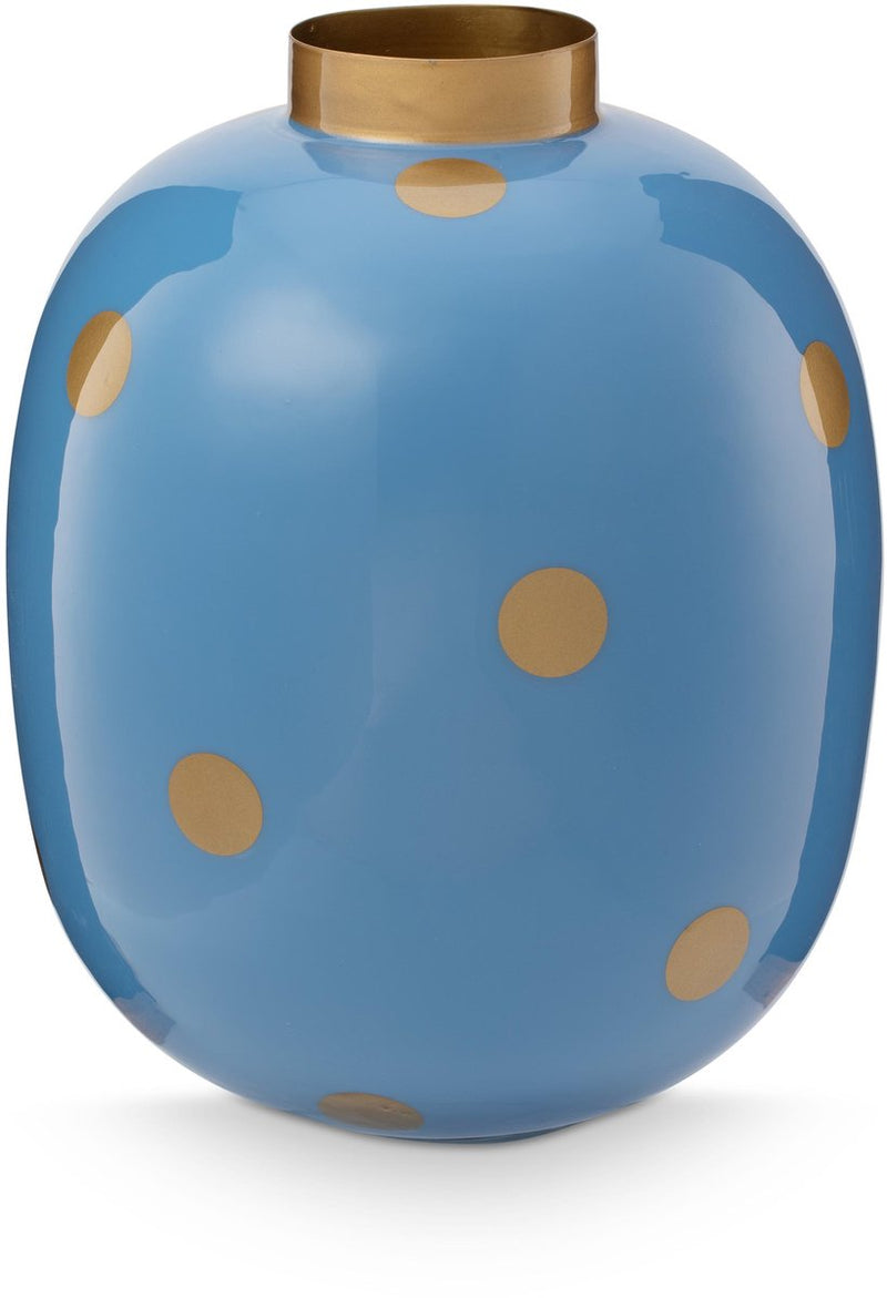 Pip studio vaas dots - bloemenvaas van metaal - blauw goud - 32cm