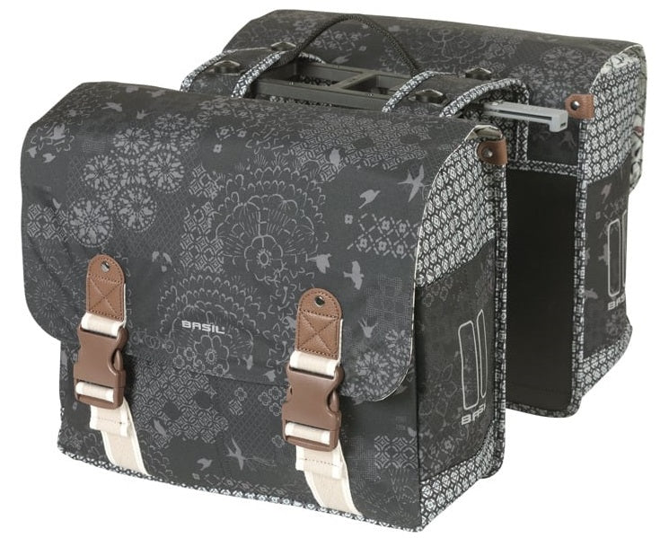 Basil dubbele fietstas bohème mik 35 liter - zwart charcoal