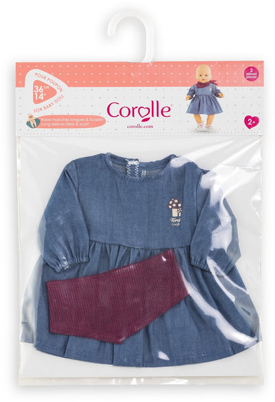 Corolle poppen jeansjurk met sjaal - babypop kleding 36cm denim. m