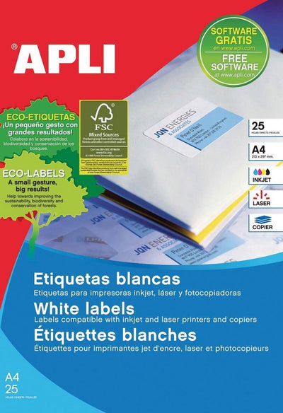 Apli stickers etiketten 10199 wit 35,6 x 16,9 mm a4 25 lakens