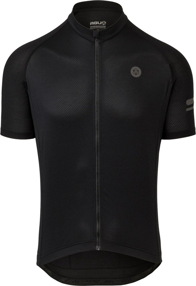 Agu core fietsshirt heren korte mouwen - zwart - drie achterzakken - ykk-rits over de hele lengte - sneldrogend interlock