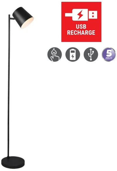 Rl live your light reality blake - staande lamp - zwart mat - incl. 1x smd 4,5 w - 4-stappen touch - oplaadbaar (usb-port) - werking op batterij