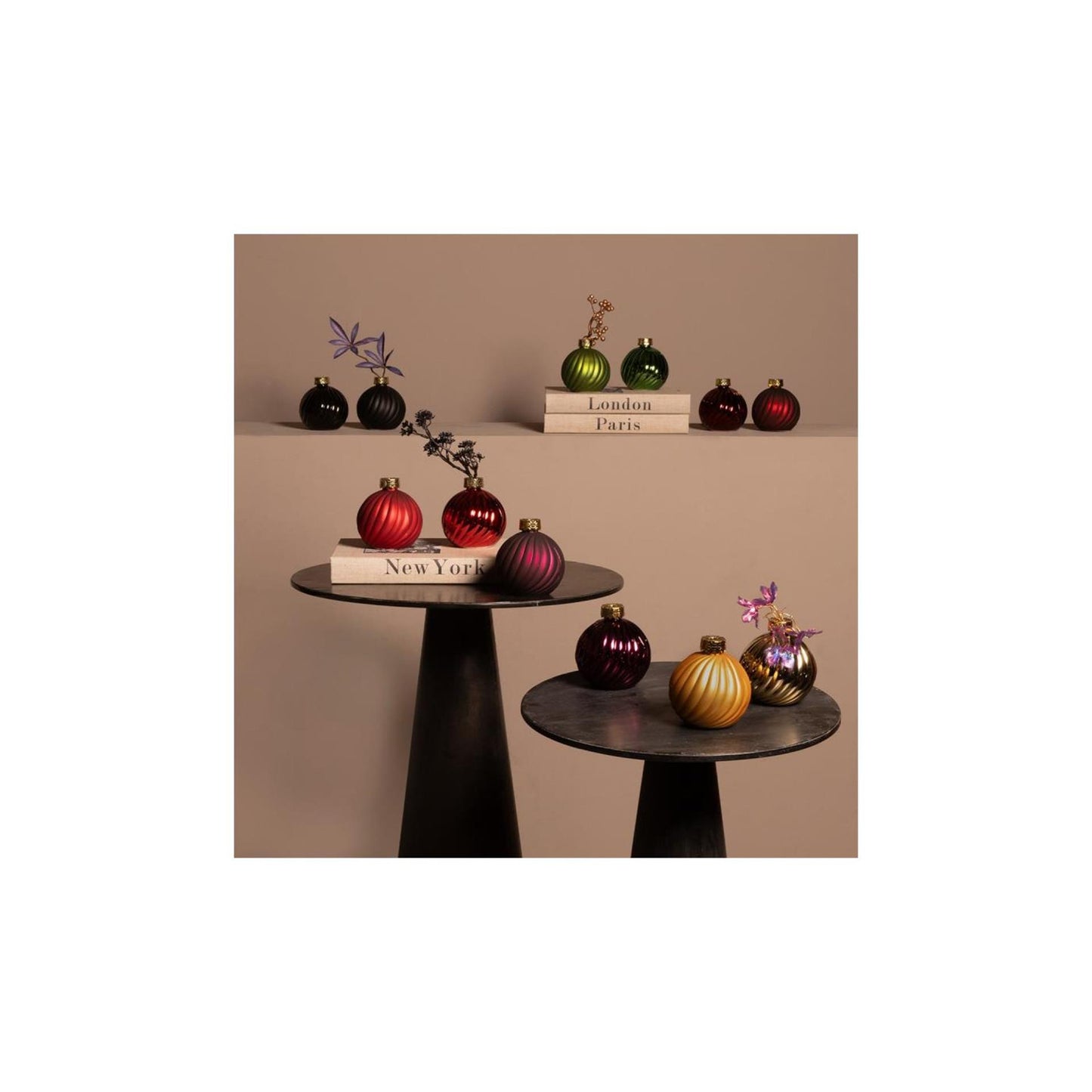 Countryfield kerstbal vaas stripe paars glas ø10cm