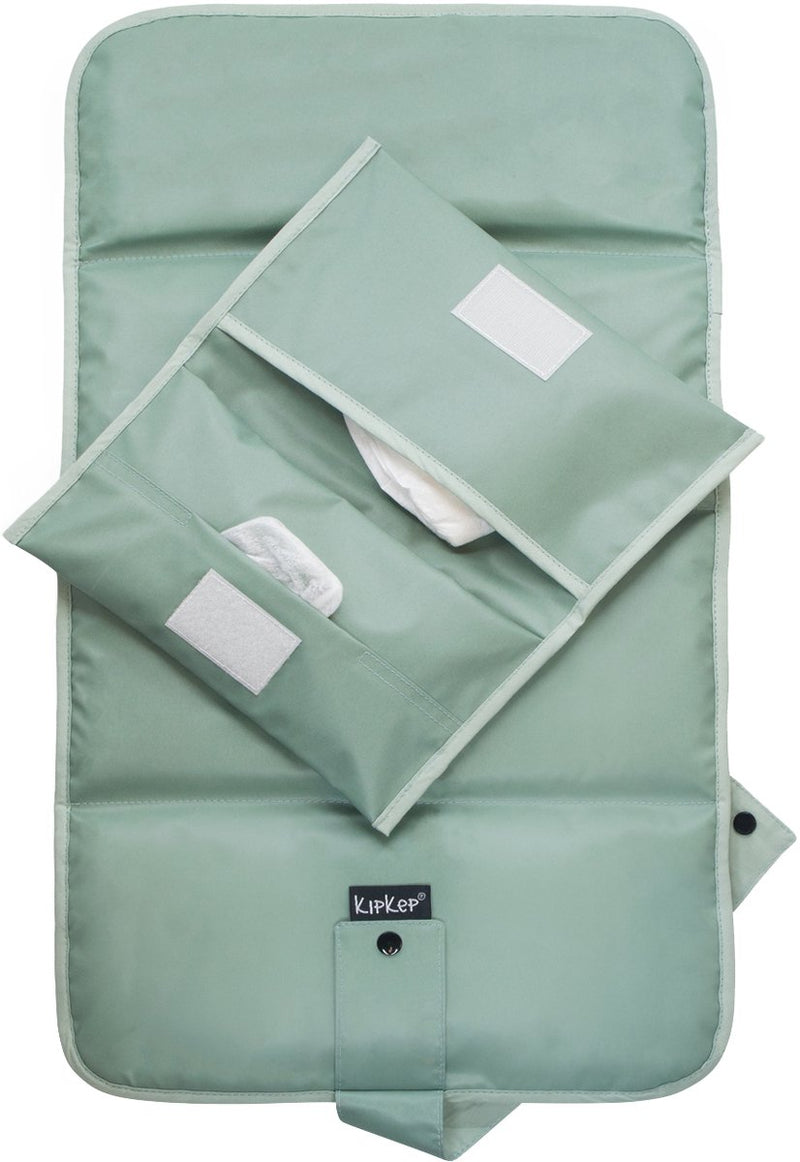 Kipkep napper verzorgingset baby- wasbaar verschoonmatje en luier-etui - waterproof - pale green, groen - duurzaam