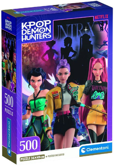 Clementoni k-pop demon hunters puzzel 500 stukjes van compact - kpop huntrix legpuzzel voor kinderen - k pop hobby cadeau vanaf 6 jaar