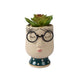 Decoris kunstplant succulent in pot met gezicht keramiek 7,8x7,2x13,5cm