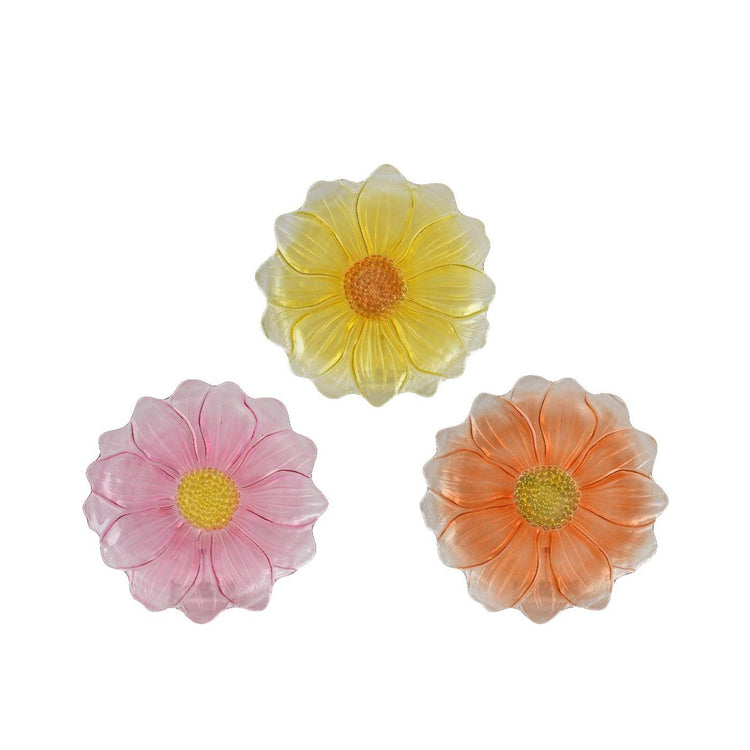 Decoris ontbijtbord bloem glas ø23xh2,5cm 3 assorti