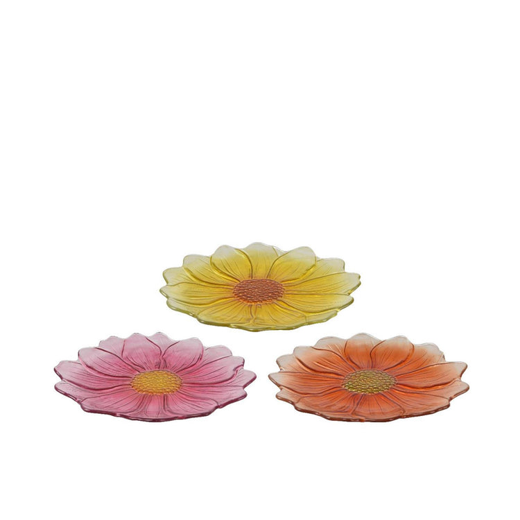 Decoris ontbijtbord bloem glas ø23xh2,5cm 3 assorti