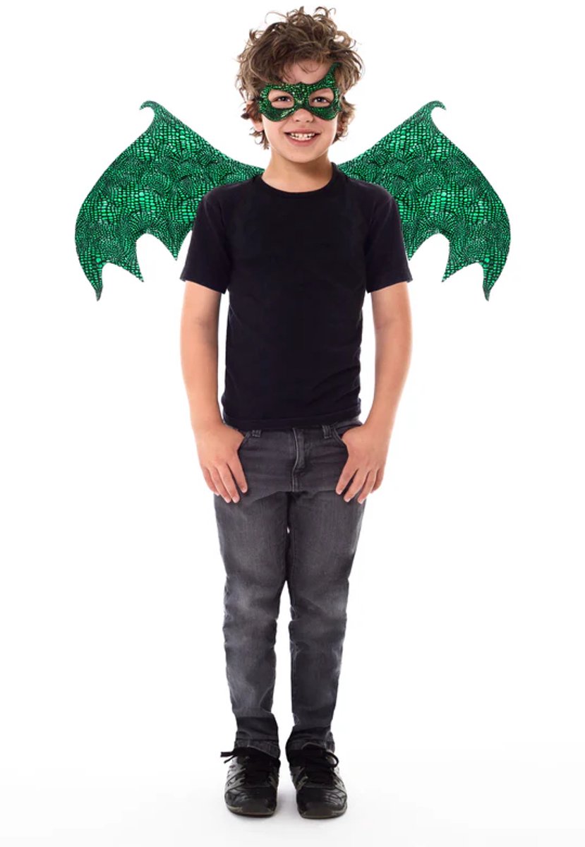 Little adventures - groene draak - vleugel masker set