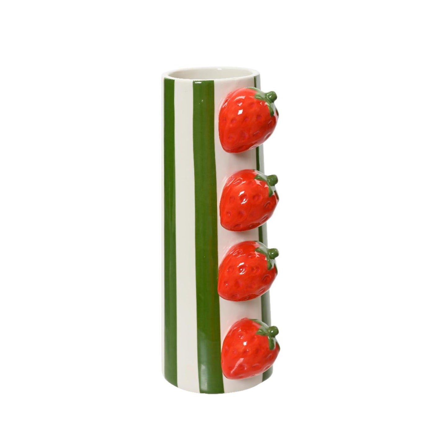 Decoris vaas dolomiet 10.5cm x w.7.8cm x h.20.7cm groen streep met 3d aardbeien