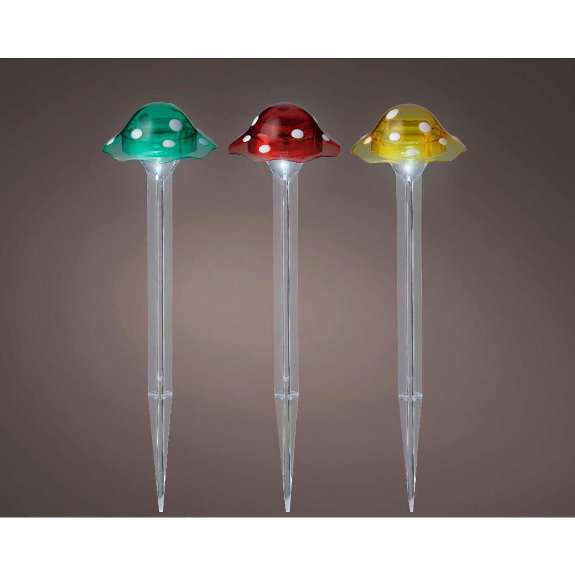 Lumineo solar lamp paddestoel op spies kunststof ø8.7x33.5cm multi kleuren