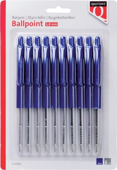 Quantore balpen drukknop blauw - blister 10 stuks