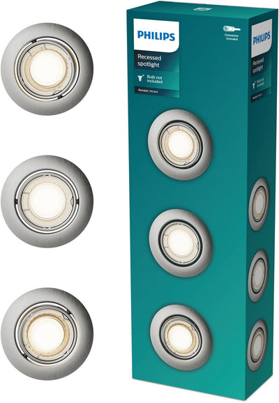 Philips led philips peridot inbouwspot - gu10 fitting - nikkel - rond - richtbare spot - 3-pack