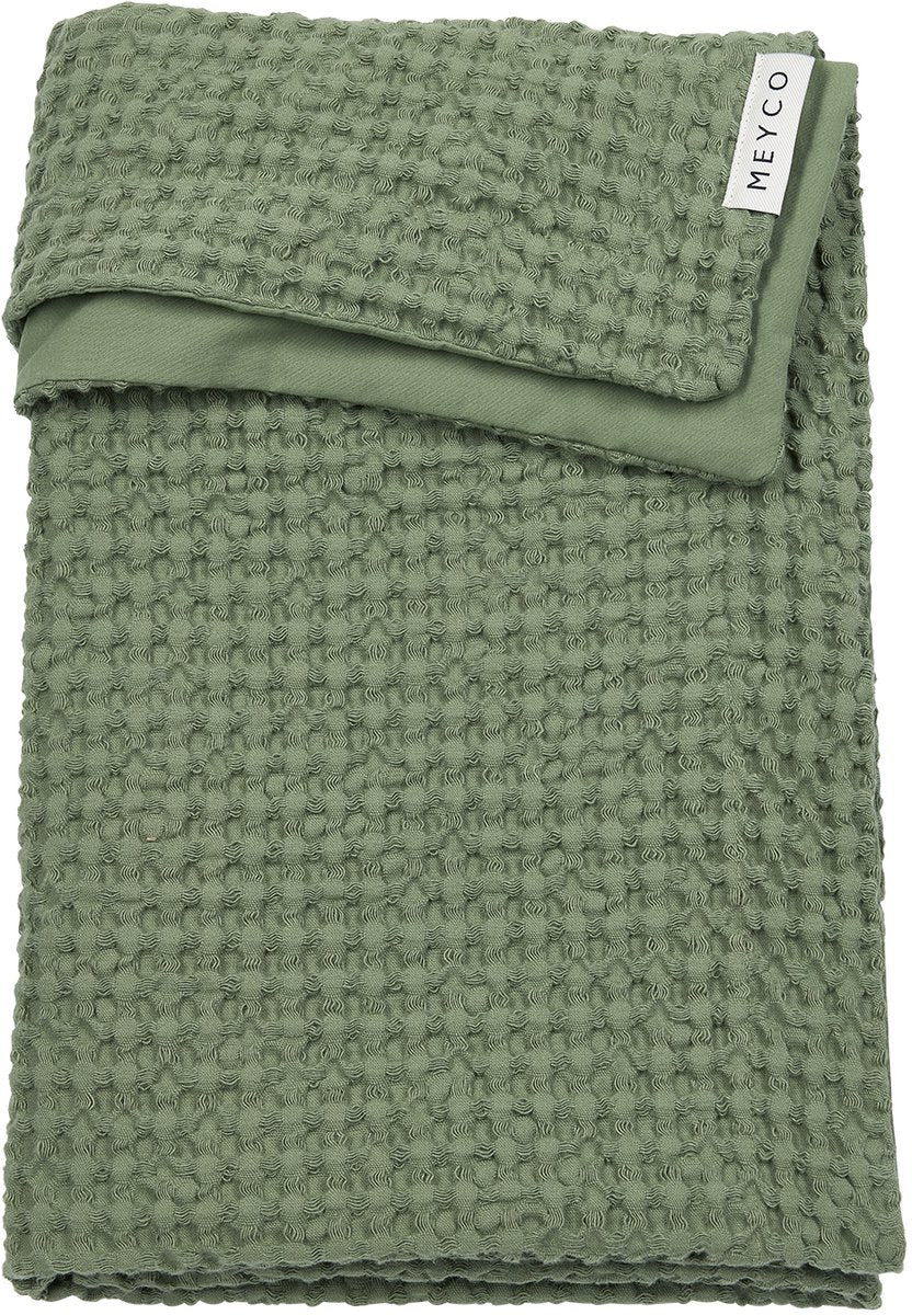 Meyco baby wafel katoen ledikant deken - olive green - 100x150cm - 1.0 tog