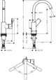 Hansgrohe rebris e - wastafelmengkraan - ééngreeps bediening - met trekwaste - 210mm maat - draaibare uitloop - chroom