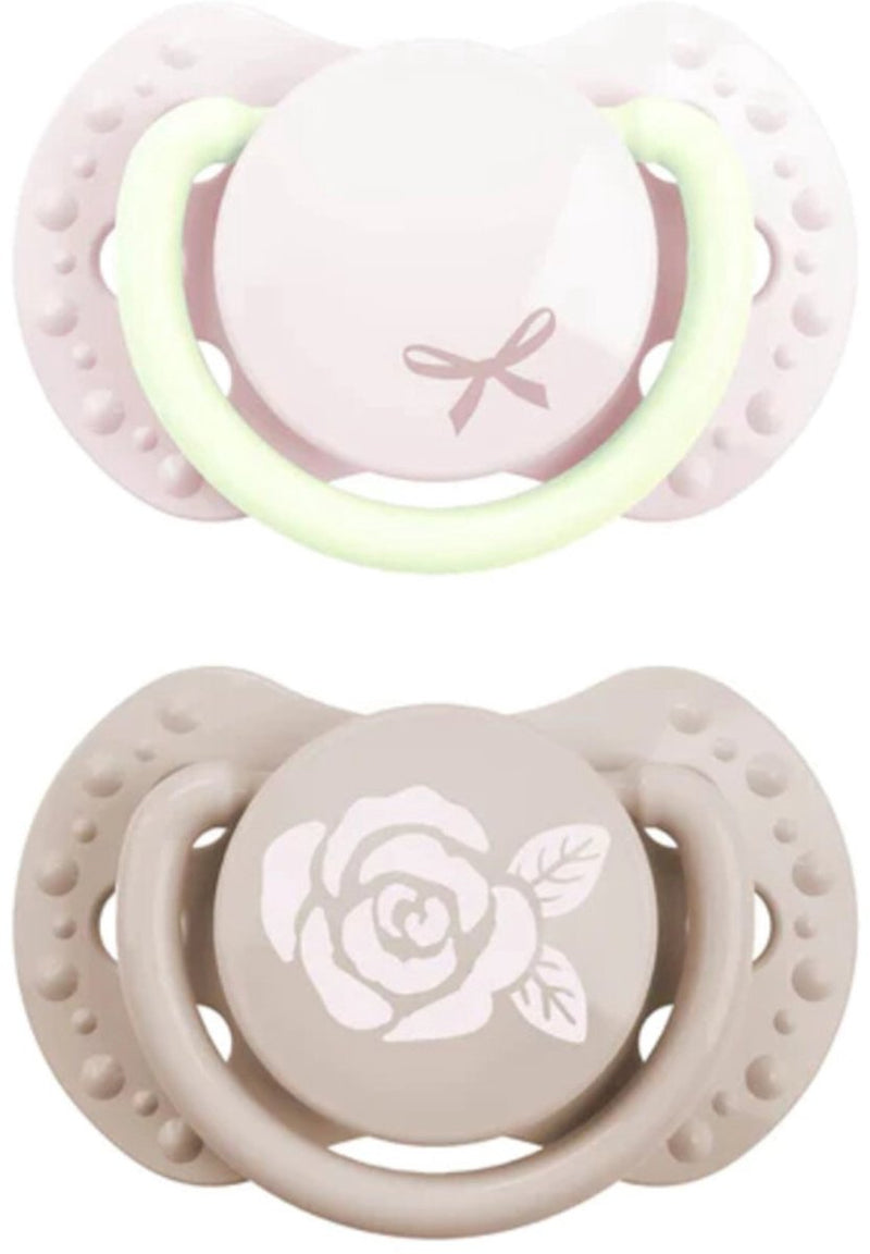 Difrax lovi fopspeen dynamisch - classy - newborn - lichtroze glow in the dark - 2 stuks