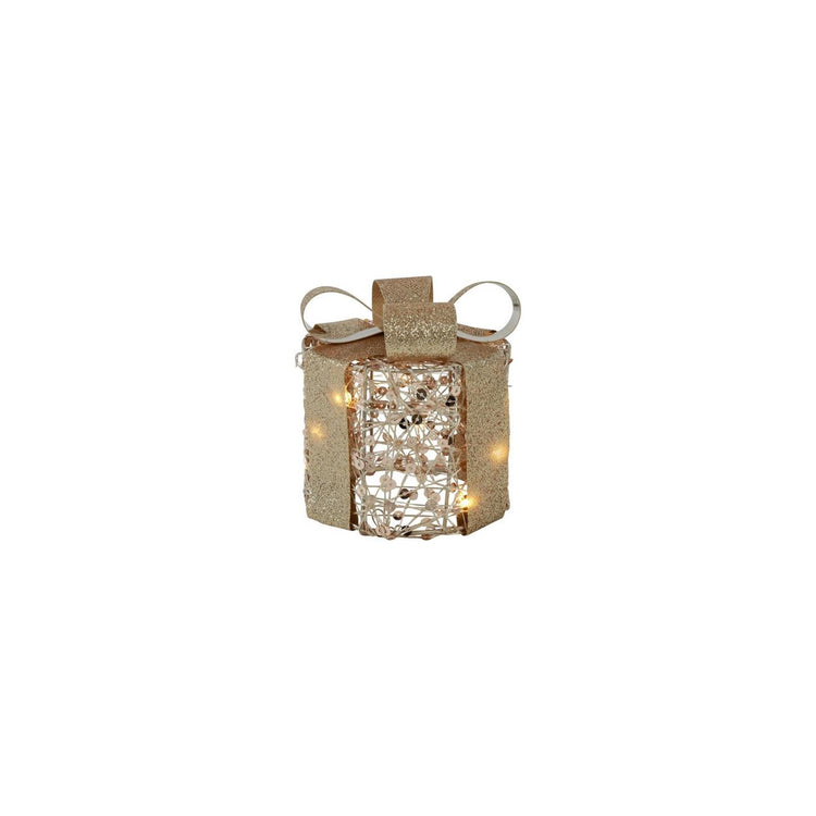 Countryfield kerstkado met 10 led lampjes pippa goud metaal ø10x11cm met timer, 2xaa