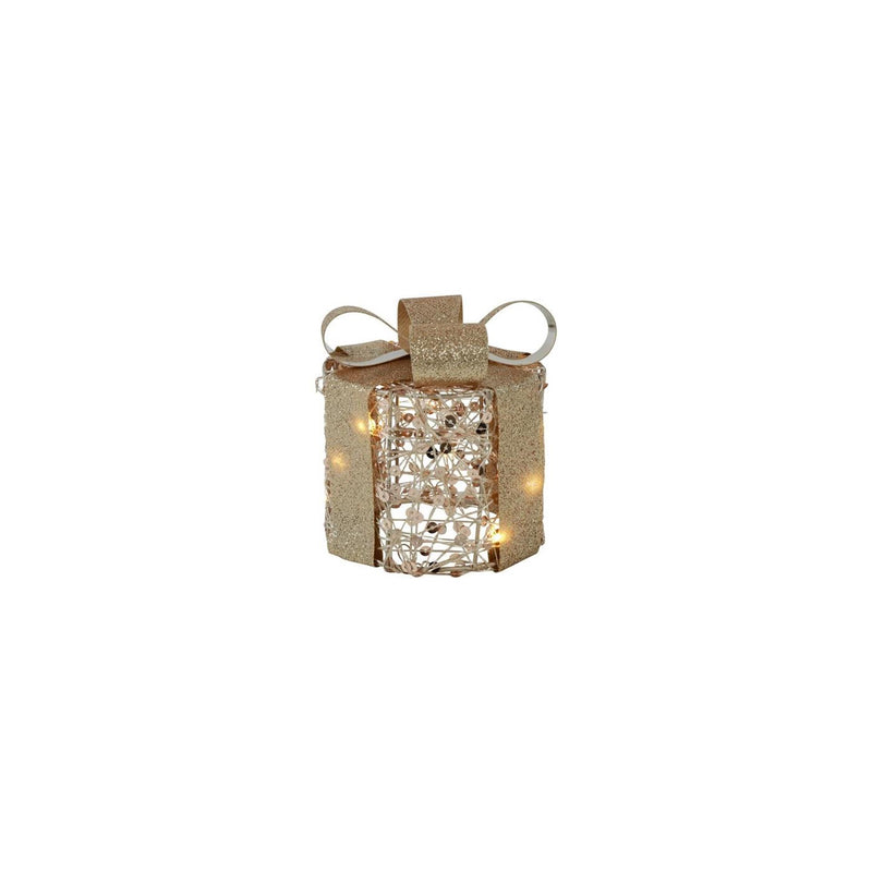 Country field countryfield kerstkado met 10 led lampjes pippa goud metaal ø10x11cm met timer, 2xaa