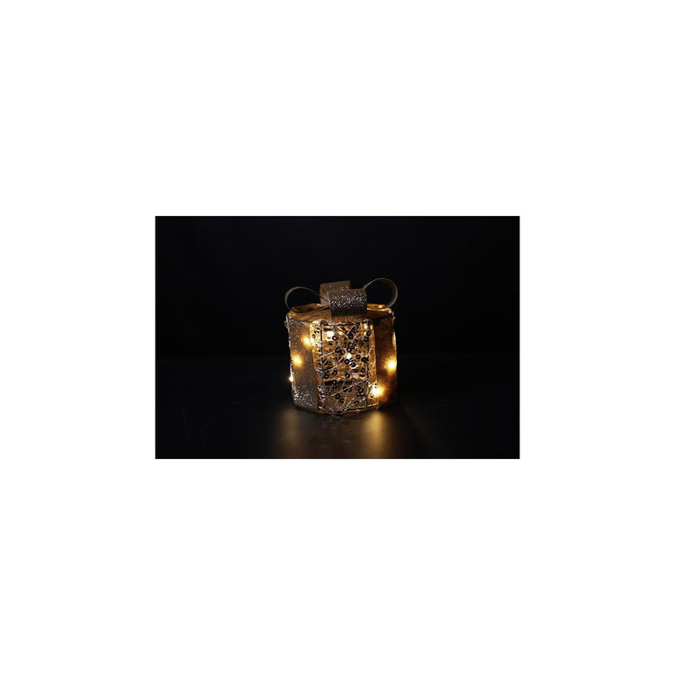 Countryfield kerstkado met 10 led lampjes pippa goud metaal ø10x11cm met timer, 2xaa